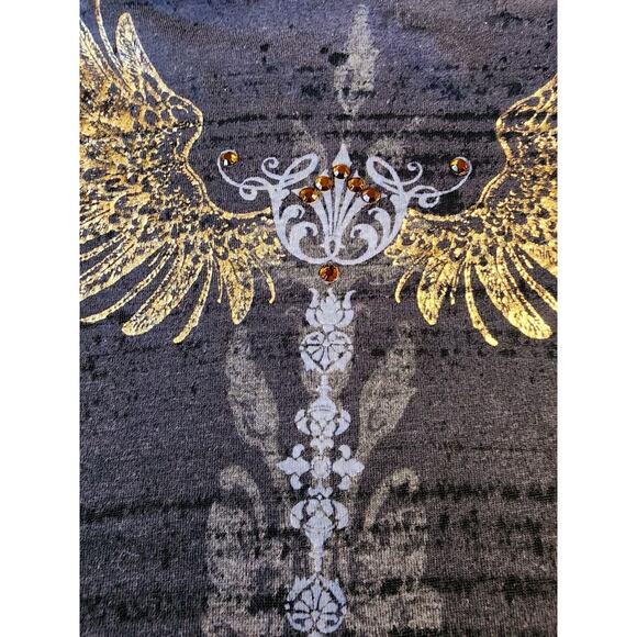 VTG Y2K Express Rhinestone Baby Tee Top Graphic T-shirt Black Gold Med Sparkle - Picture 3 of 11